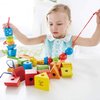 Hape String-Along Shapes | Classic 32 Piece Wooden Block Stacking Game, Multi-Colored Lacing Toy