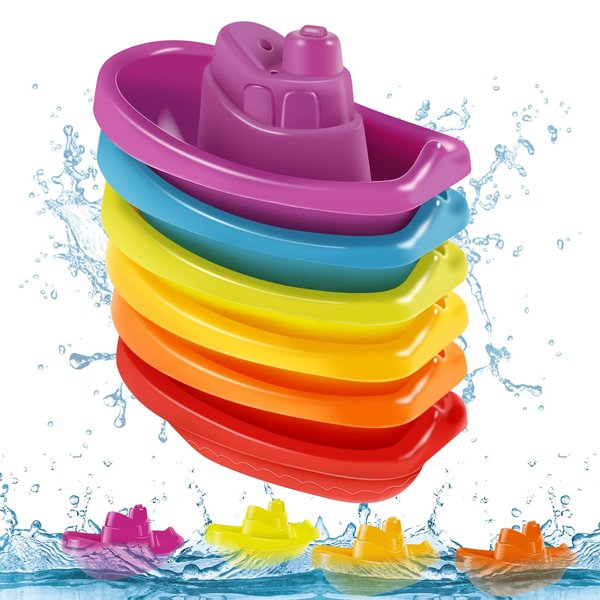 Cosaway Baby Bath Toys 6 to 12-18 Months, Stackable Floating Boat Toys for Toddlers, 6Packs (618-106)