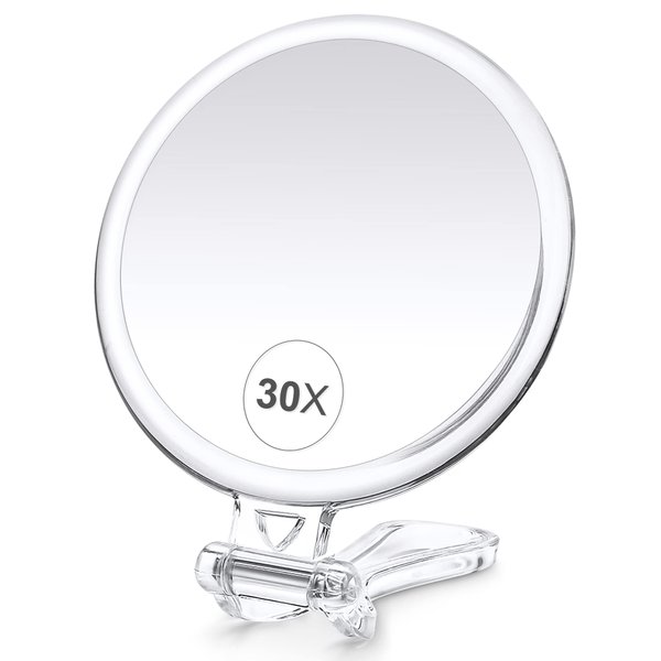 B Beauty Planet 30X Magnifying Mirror, Magnifying Mirror with Handle for Travel Mirror, Handheld Magnifying Mirror with Double Side 30X/1X Magnification, Handheld Mirror for Eyes Makeup 5 in