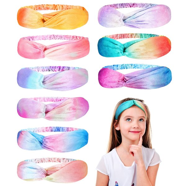 Waydress 9 Pieces Tie Dye Knotted Headband for Girls Rainbow Spa Headbands Stretch Headbands Elastic Washing Face Hair Bands for Girls Tie Dye Head Band Hair Accessories for Girls