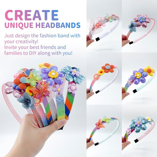 Girls DIY Headband Making Kit Gift, Fashion Kid Hair Accessories Set, 6 Year+ Craft Kit Ideal for Birthday X-mas Gift Party Supplies, 6pcs Headbands & 50+pcs