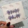 Purple Press on Nails Almond Fake Nails Medium False Nails with Glitter Rhinestones 3D White Bow Purple Blush with Star Swirl Silver Space Metallic Nail Design Silver Chrome Nails Y2K Nails for Women