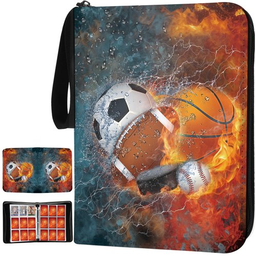 Sports Card Binder with Sleeves, 900 Pocket Sports Card Holder for Trading Cards, 9 Pocket with 50 Removable Sleeves Zipper Book Folder Collector Album 3 Ring Binder Organizer Storage Kids Gift
