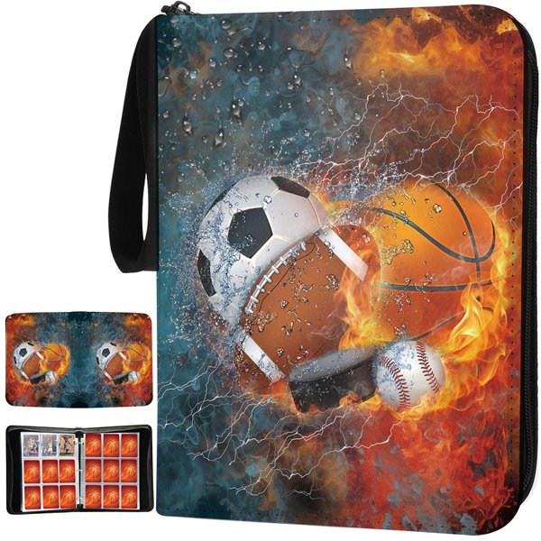 Sports Card Binder with Sleeves, 900 Pocket Sports Card Holder for Trading Cards, 9 Pocket with 50 Removable Sleeves Zipper Book Folder Collector Album 3 Ring Binder Organizer Storage Kids Gift