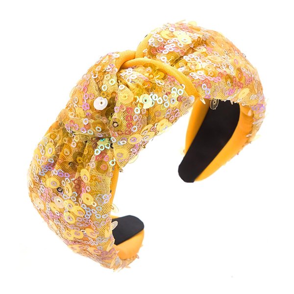 Jacnkb Sequin Knotted Headbands for Girls Women Fashion Sparkly Iridescent Glitters HairBands Accessories for Kids Wide Fabric Hair Bands Cute Glitter Hair Hoop for Adult (yellow)