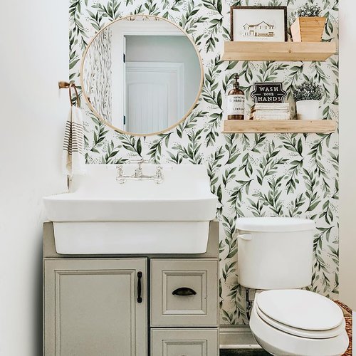 Livebor Green Leaf Wallpaper Peel and Stick Leaf Contact Paper 17.7inch x 196.8inch Green Peel and Stick Wallpaper Modern Farmhouse Wallpaper Neutral Sage Wallpaper Self Adhesive Decorative Paper