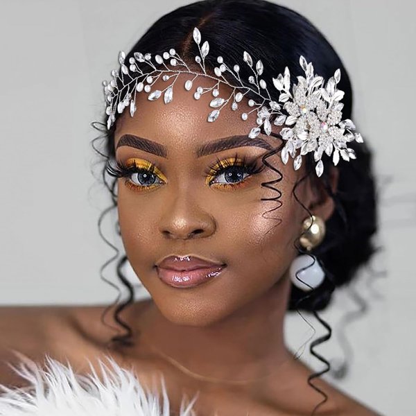 WEZTEZ Bridal Hair Comb Crystal Flower Vine Wedding Hair Pieces Rhinestones Pearl Wedding Headbands,Handmade Bridal Hair Pieces Prom Hair Accessories Sliver