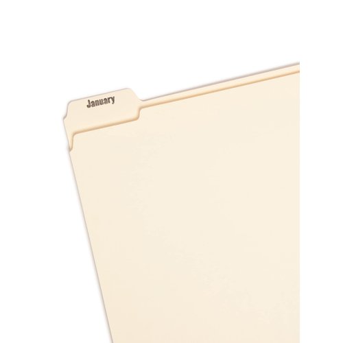 Smead Indexed File Folders, Monthly (Jan-Dec), 1/5-Cut Tab, Assorted Positions, Letter Size, Manila, 1 Set of 12 (11765)