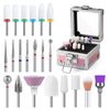 MelodySusie 21pcs Nail Drill Bit Set with Portable Holder Case, 3/32'' Ceramic Diamond Carbide Acrylic Gel Nail Art Tool Kit, Cuticle Remover Bit for Acrylic Dip Powder, Manicure Pedicure, Salon Home