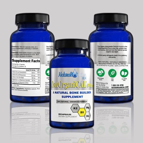 Osteorganical Plus - Organic Plant Base Source of Calcium Supplement with Vitamin D3, k2, Magnesium Glycinate and Manganese (360 Count) Pack of 3 Bottles