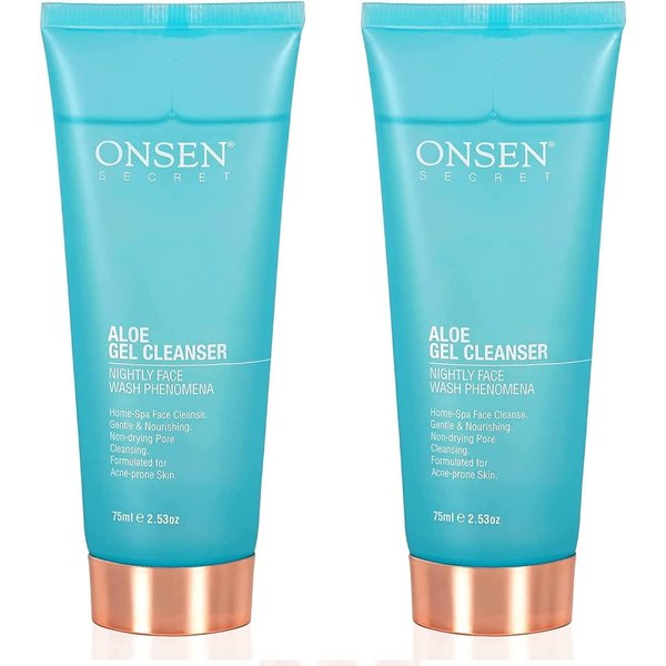 Onsen Japanese Face Wash - Premium Hydrating Aloe Vera Daily Night Travel Facial Cleanser for Makeup Removal and Dry Skin with Added Hyaluronic Acid, Curry Leaf Oil and Vitamin C & E
