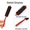 Small Boar Bristle Hair Brush, Portable Round Natural Bristle Travel Brush with Wood Handle for Thin or Short Hair, Adding Volume, Mini Beard Brush for Men