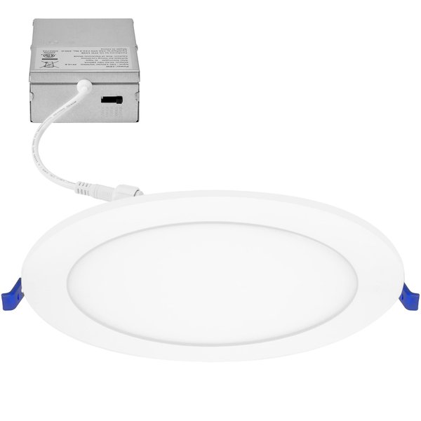 Maxxima 8 in. 5 CCT Round Recessed LED Downlight - Color Temperature Selectable 2700K/3000K/3500K/4000K/5000K, 1600 Lumens, Slim Round Flat Panel Dimmable Light Fixture, Canless with J-Box Included
