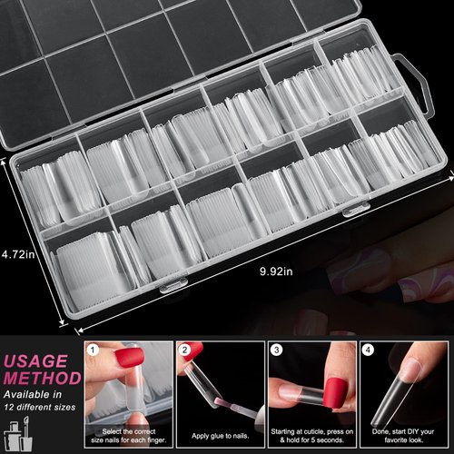 AORAEM XXL Square Clear Fake Nails 240PCS 4.5cm Long Straight Tapered Nails Half Matte Design Extra Long Acrylic Nail Tips with Case for Home DIY Nail Salons