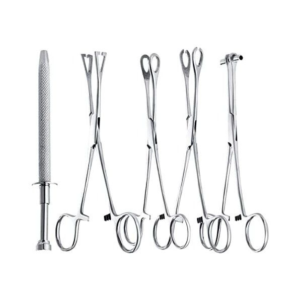 5 pcs Professional Surgical Steel Belly Ear Tongue Septum Lip Piercing Forceps Tweezer Clamp Plier Closer, Opener Needle Clamp