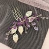 Aimimier Bridal Purple Crystal Leaf Hair Comb Amethyst Hair Piece Wedding Hair Accessories for Women and Girls (Purple)