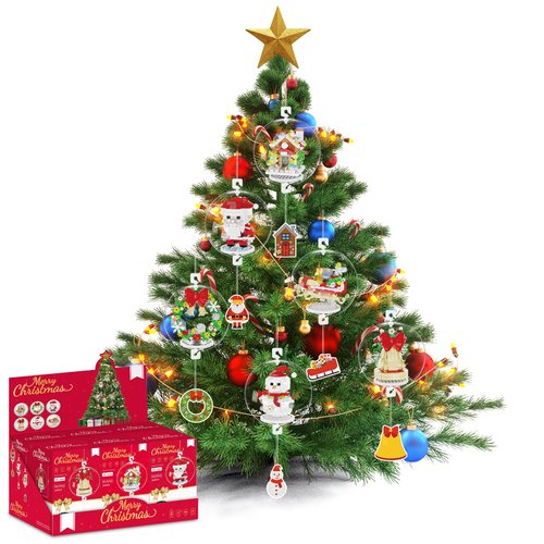 BADHACK 6 Pack - 2024 Christmas Ornaments Micro Building Blocks Sets - Xmas House Santa Claus Snowman Wreath Sleigh Bells Mini Building Toys - Christmas Ornaments for Kids Adults - 1494 PCS