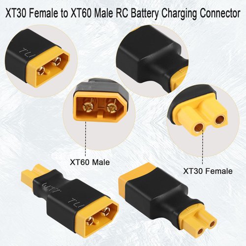 QIANRENON XT30 Female to XT60 Male RC Battery Charging Conversion Connector XT60 Plug to XT30 Socket Lithium Battery ESC Adapter, for Model Airplane Drone RC Car Toy Quadcopter, 2 Pcs