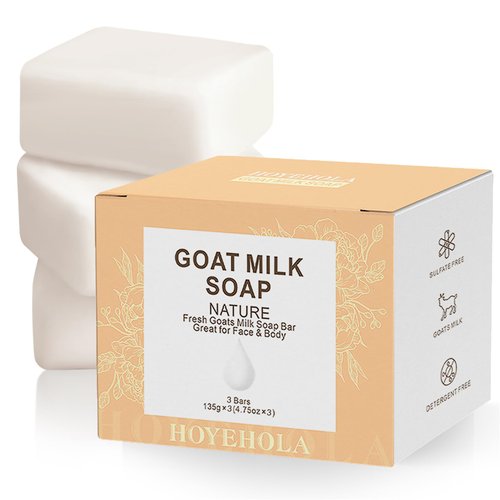 HOYEHOLA Natural Goat Milk Soap Bar for Face Body - Moisturizing Soothing Soap Base for Men Women Gentle Cleanser All Skin Types, 14oz 3 Bars