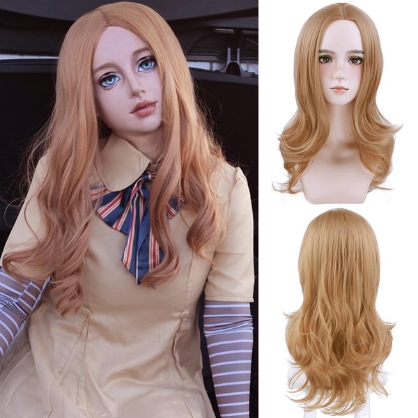 PATTNIUM Kids Child Brown Wig Long Curly Wavy Ginger Wig for Girls Middle Part Shoulder Length Synthetic Wig with Wig Cap