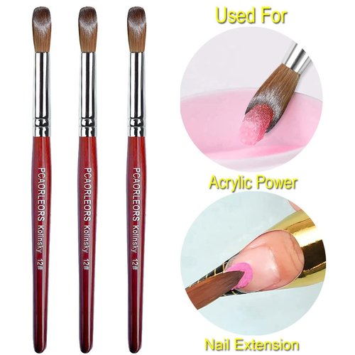 USIDAER Acrylic Nail Brush with 100% Pure Kolinsky Sable Hair and Red Wood Hand, Round Professional Gel Brush for Acrylic Application Size # 10, 12, 14, 16,18 (#10)