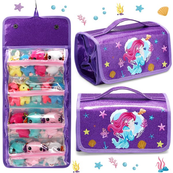 Bulyoou Doll Storage Organizer Display Case Compatible with All Dolls, Tote Carrying Case Organizer for Dolls, Clear View Hanging Case for Girls Christmas Birthday Gifts(Purple,Mermaid)