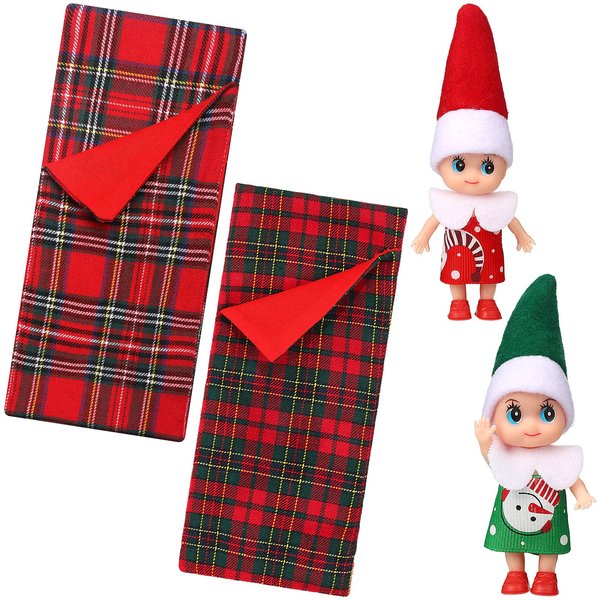 Zomiboo 2 Pieces Christmas Elf Dolls with 2 Sleeping Bags, Christmas Doll Sleeping Bag Mini Elf Doll Elves Doll Red and Green Elf Doll Twins for Christmas Decorations and Stocking Stuffers