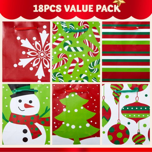 JOYIN 18 Pack present Bags, Holiday Paper Bags for present-Giving, Classroom and Party Favors (not included tissue paper)