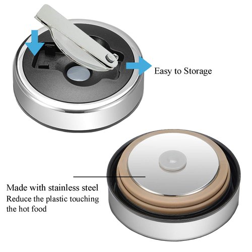 Alxeme Food Jar Insulated Lunch Container Bento Box for Cold Hot Food 27oz Food Flask Wide Mouth Stainless Steel Vacuum Lunch Box for Kids Adult with Spoon Flexible Handle Leak Proof – Silver