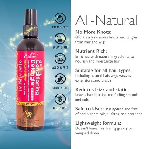 ESHA Girl – Wig & Weave Leave-in Conditioner & Detangler – For Human & Synthetic Hair, Wigs, Weaves, Hair Pieces – Fortified with Jojoba Oil – Moisturize, Soften – Pineapple Scent (4 Oz.)