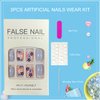 Tyuimhx Blue Flowers Press on Nails Square Short Fake Nails Light Blue False Nails Glossy Full Cover Stick on Nails Acrylic Spring Floral Artificial Nails for Women Girls Glue on Nails 24Pcs