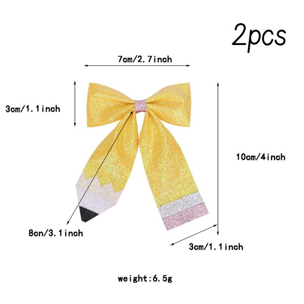 Pencil Bow Hair Clip Yellow Pencil Bow Clip Glitter Bow Hair Clips Design Back to School Bow Alligator Clips Girl Woman Bow Hair Accessories for School,Classroom,First Day of School Party 2Pcs