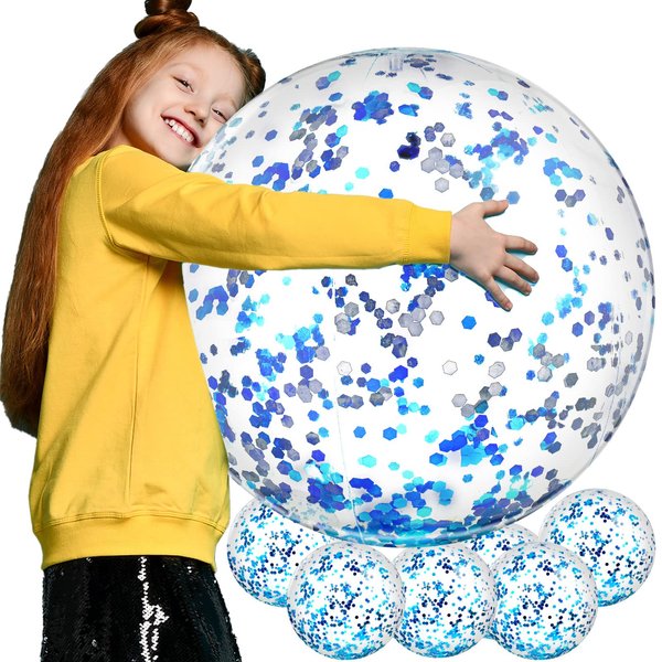 Civaner 6 Pieces Inflatable Beach Ball Glitter Christmas Swimming Pool Balls 24 Inches Christmas Outdoor Decor Ball Ornaments Floatable Confetti Ball for Beach Party Xmas Party Favor(Gold)