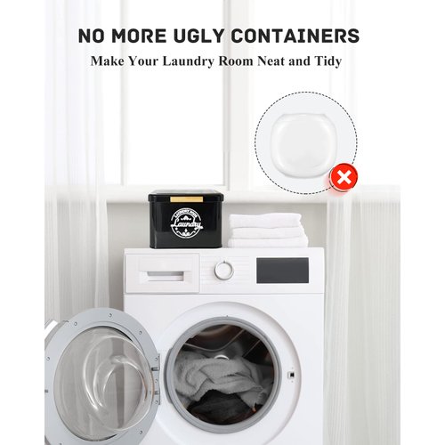 Laundry Pods Container with Hinged Lid. Modern Laundry Room Organization and Storage. Farmhouse Metal Laundry Pods Holder for Laundry Room Decor. Laundry Detergent Container-Black