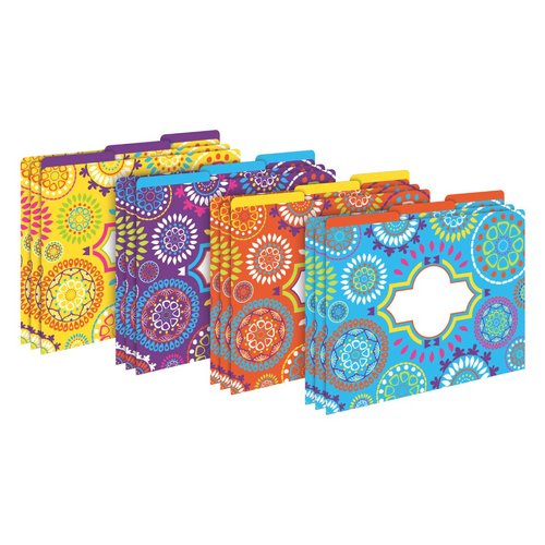 Barker Creek Designer File Folders, Moroccan, Multi-Design, Moroccan-Inspired Patterns on Outside, Vibrant Solid Colors on Inside, Letter-Size File Folders, 1/3 Cut Tabs, Pack of 12 (1335)