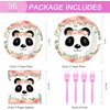 Welliboom 96PSC Panda Birthday Party supplies，Panda Party Favors,Panda Party Plates and Napkins Set For 24 Guests, Panda party decorations for Kids (Pink panda)