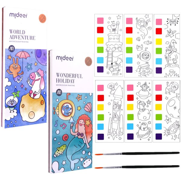 Pocket Watercolor Painting Book, 2 Sets Watercolor Paint Bookmark, Travel Pocket Watercolor Kit Beginner Friendly, Improve Your Child's Creativity and Concentration for Kids(Age 3+)