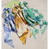 Furling Pompoms 5pcs Floral Printed Hair Scarf Scrunchies for Women Bow Hair Band Elastic Rubber Band with Long Tail Ponytail Holder Hair Accessories
