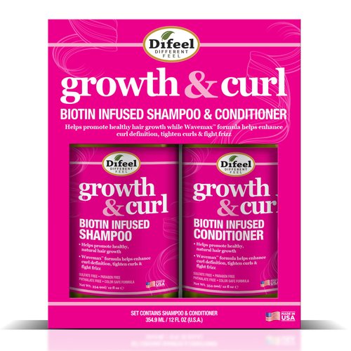 Difeel Growth and Curl Biotin Shampoo 12oz & Conditioner 12oz 2-PC Gift Box - Curly Hair Shampoo & Curly Hair Conditioner Boxed Gift Set