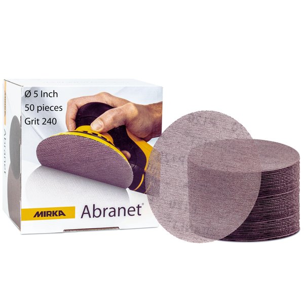 Mirka 9A-232-240 5-Inch 240 Grit Mesh Abrasive Dust Free Sanding Discs, Box of 50 Discs
