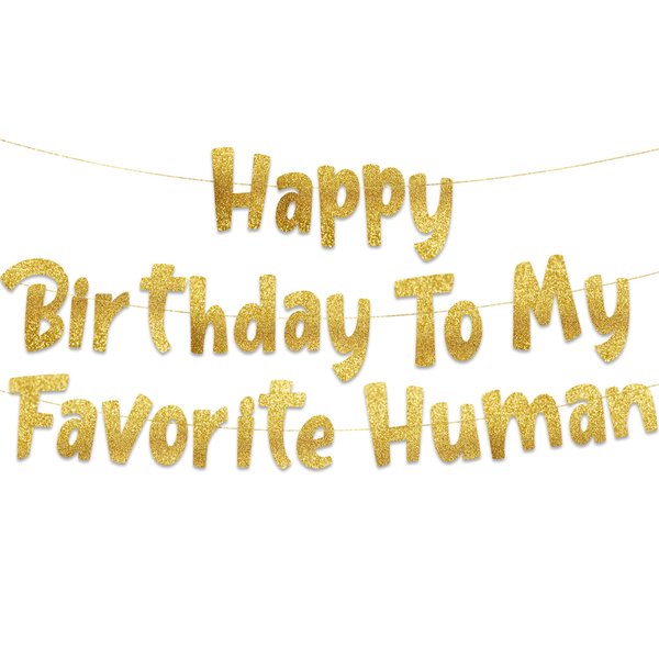 Happy Birthday To My Favorite Human - Funny Birthday Gold Glitter Banner – Birthday Party Supplies, Ideas, Gifts and Decorations