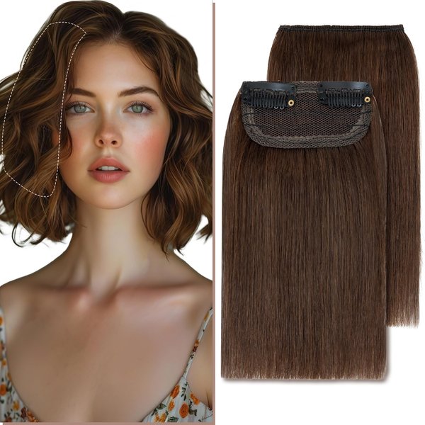 SEGO Pro 2 Pcs Short Clip in Hair Extensions Real Human Hair Short Clip in Hair Extensions Hair Pieces for Thinning Hair Increase Women Hair Volume 6 Inch 04 Chocolate Brown