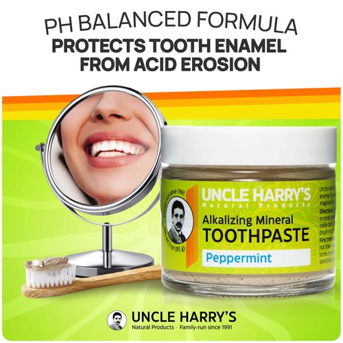 Uncle Harry's Peppermint Remineralizing Toothpaste | Natural Whitening Toothpaste Freshens Breath & Promotes Enamel | Vegan Fluoride Free Toothpaste (2 Pack)
