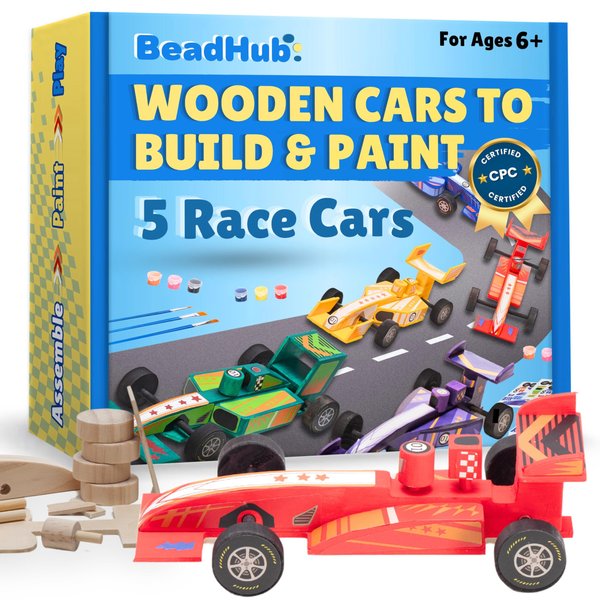 Build & Paint Your Own Wooden Cars-5 Unique & Easy Assemble Model Race Cars to Paint, DIY Arts & Crafts Activity Kit for Kids Boys, Painting Craft Kits, Build A Car Art Stuff for Ages 6 Year Old & Up