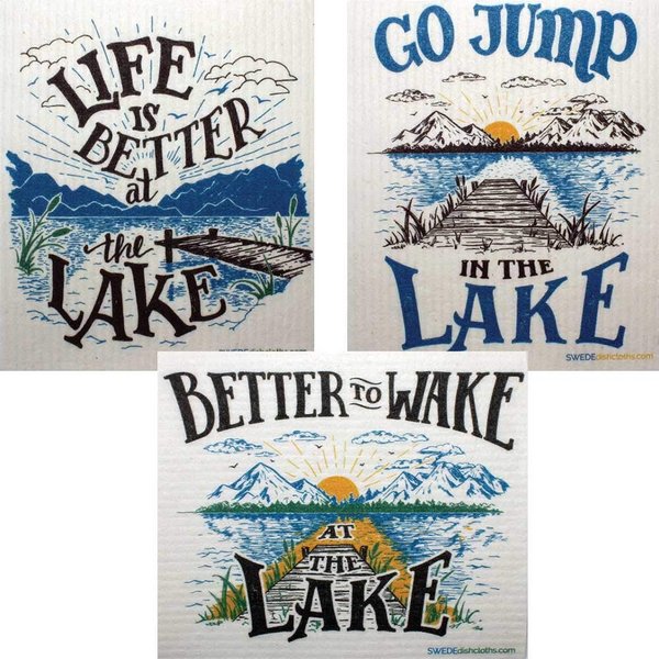 Swedish Dishcloths Mixed Lake Life Set of 3 Cloths (One of Each Design) | ECO Friendly Reusable Absorbent Cleaning Cloth