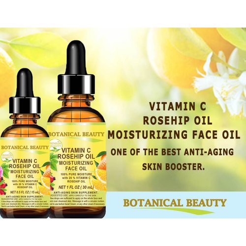 Botanical Beauty VITAMIN C ROSEHIP OIL Moisturizing Face Oil Anti-aging, Regenerating and Nourishing 20% Vitamin C, Pure Rose Hip Oil 1 Fl. Oz - 30 ml
