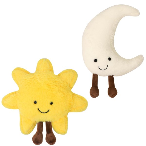 12" Lovely Smiling Yellow Sun and Moon Plush,Soft Filled Animals Sofa Bedside Throw Pillows Hug Sleep Caress Plushies for Baby Children's Birthday Gift