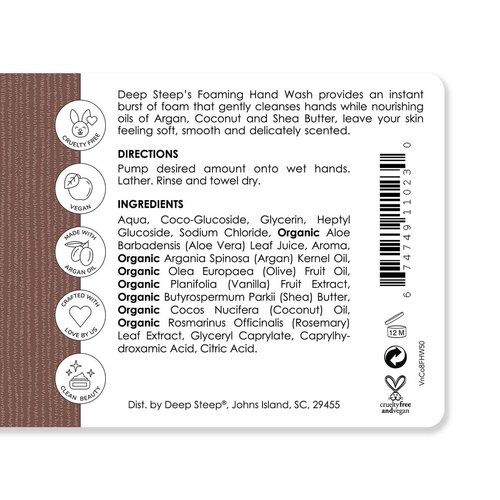 Deep Steep Foaming Hand Wash, Vanilla Coconut, 8 Ounce