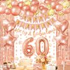 ZERODECO Rose Gold Birthday Party Decorations 60th, Happy Birthday Banner Fringe Curtain 60 Garland Heart Star Foil Confetti Balloons for Women Girls Queen Princess Birthday Party