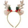 SARATA Christmas Headbands for Women Glitter Powder Bell Hair Hoop Elk Hair Band Reindeer Antlers Headband Women Girls Hair Access Headdress for Party 1PCS (Golden)